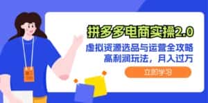 (12360期)拼多多电商实操2.0:虚拟资源选品与运营全攻略,高利润玩法,月入过万-优优云创网