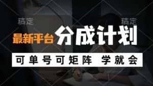 （12349期）风口项目，最新平台分成计划，可单号 可矩阵单号轻松月入10000+-优优云创网