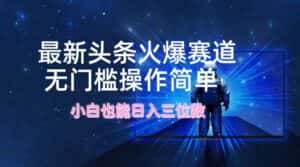 （12300期）最新头条火爆赛道，无门槛操作简单，小白也能日入三位数-优优云创网