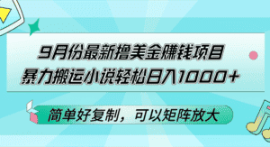 （12487期）9月份最新撸美金赚钱项目，暴力搬运小说轻松日入1000+，简单好复制可以…-优优云创网