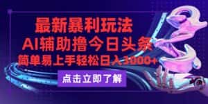 (12502期)今日头条最新玩法最火,动手不动脑,简单易上手。轻松日入3000+-优优云创网