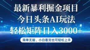 (12524期)今日头条最新暴利掘金AI玩法,动手不动脑,简单易上手。小白也可轻松矩…-优优云创网