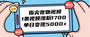 （12549期）指尖宠物视频，1条视频涨粉1700，单日变现5000+-优优云创网