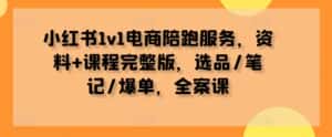 小红书1v1电商陪跑服务，资料+课程完整版，选品/笔记/爆单，全案课-优优云创网