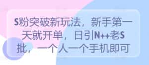 S粉突破新玩法，新手第一天就开单，日引N++老S批，一个人一个手机即可-优优云创网