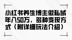 (12619期)小红书养生博主做私域年入50万,多种变现方式(附详细玩法介绍)-优优云创网