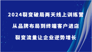 2024裂变破局两天线上训练营-从品牌布局到终端客户进店，裂变流量让企业逆势增长-优优云创网