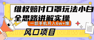 维权赔付口罩玩法，小白也能月入6w+，风口项目实操-优优云创网