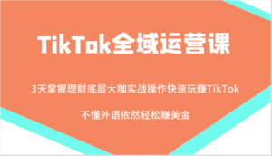 TikTok全域运营课，大咖实战操作快速玩赚TikTok，不懂外语依然轻松赚美金！-优优云创网