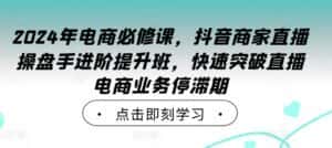 2024年电商必修课,抖音商家直播操盘手进阶提升班,快速突破直播电商业务停滞期-优优云创网