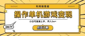 利用信息差玩转单机游戏变现，操作简单，小白可直接上手，月入2w+-优优云创网