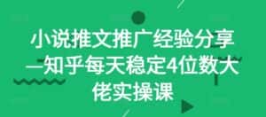 小说推文推广经验分享—知乎每天稳定4位数大佬实操课-优优云创网