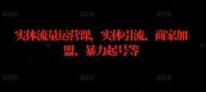 实体流量运营课,实体引流、商家加盟、暴力起号等-优优云创网