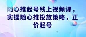 随心推起号线上视频课,实操随心推投放策略,正价起号-优优云创网