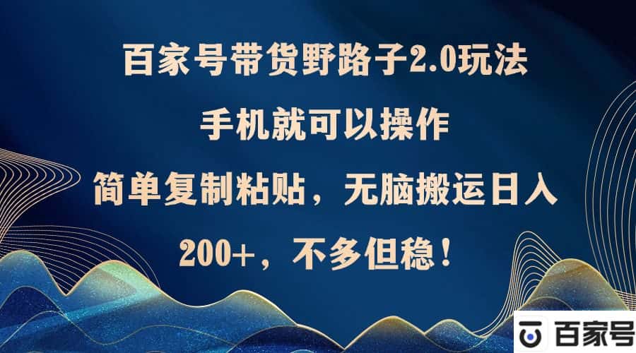 （12804期）百家号带货野路子2.0玩法，手机就可以操作，简单复制粘贴，无脑搬运日…-优优云创网