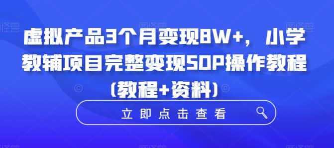 虚拟产品3个月变现8W+，小学教辅项目完整变现SOP操作教程(教程+资料)-优优云创网