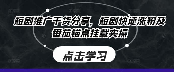 短剧推广干货分享，短剧快速涨粉及番茄锚点挂载实操-优优云创网