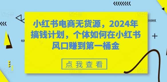 小红书电商无货源，2024年搞钱计划，个体如何在小红书风口赚到第一桶金-优优云创网