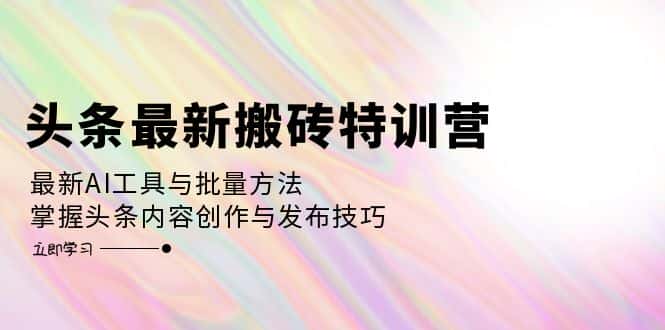 （12819期）头条最新搬砖特训营：最新AI工具与批量方法，掌握头条内容创作与发布技巧-优优云创网