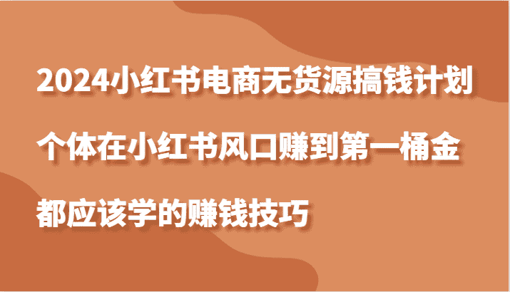 2024小红书电商无货源搞钱计划，个体在小红书风口赚到第一桶金应该学的赚钱技巧-优优云创网