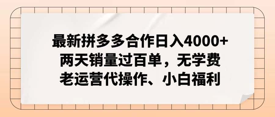 (12869期)拼多多最新合作日入4000+两天销量过百单,无学费、老运营代操作、小白福利-优优云创网