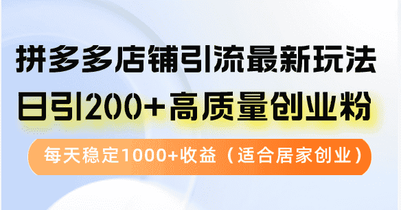 （12893期）拼多多店铺引流最新玩法，日引200+高质量创业粉，每天稳定1000+收益（…-优优云创网