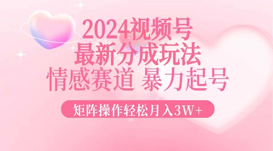 (12922期)2024最新视频号分成玩法,情感赛道,暴力起号,矩阵操作轻松月入3W+-优优云创网