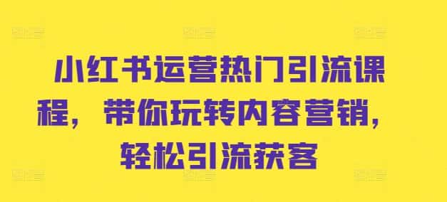 小红书运营热门引流课程,带你玩转内容营销,轻松引流获客-优优云创网
