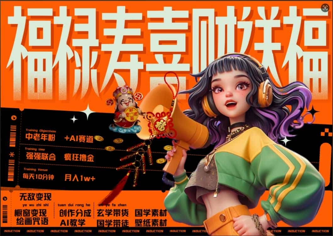 AI狂撸中老年赛道，福禄寿喜财送财送福，每日轻松十分钟，月入1W+， 抓紧冲-优优云创网