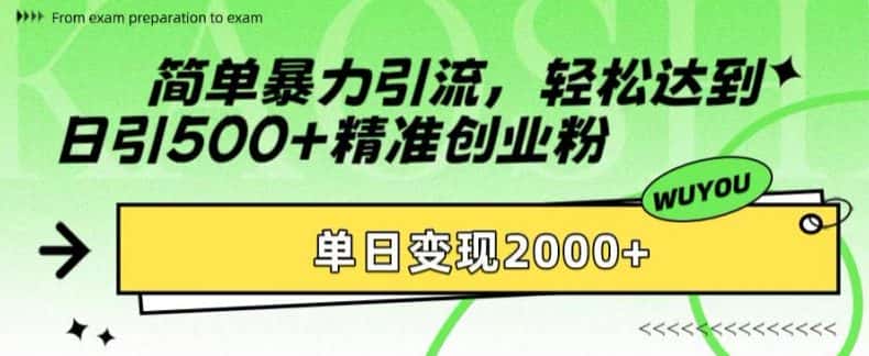 简单暴力引流,轻松达到日引500+精准创业粉,单日变现2k-优优云创网