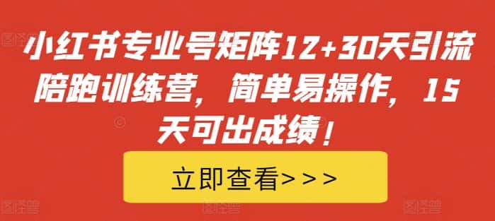 小红书专业号矩阵12+30天引流陪跑训练营,简单易操作,15天可出成绩!-优优云创网