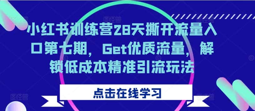 小红书训练营28天撕开流量入口第七期，Get优质流量，解锁低成本精准引流玩法-优优云创网