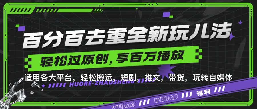 百分百去重玩法，轻松一键搬运，享受百万爆款，短剧，推文，带货神器，轻松过原创-优优云创网