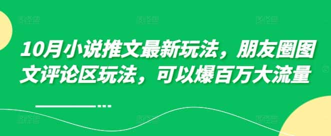 10月小说推文最新玩法，朋友圈图文评论区玩法，可以爆百万大流量-优优云创网