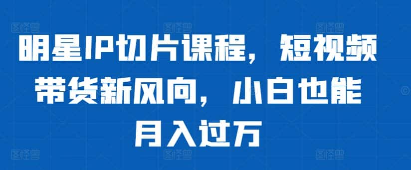 明星IP切片课程,短视频带货新风向,小白也能月入过万-优优云创网