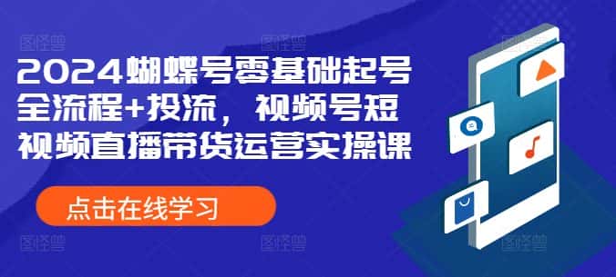 2024蝴蝶号零基础起号全流程+投流，视频号短视频直播带货运营实操课-优优云创网