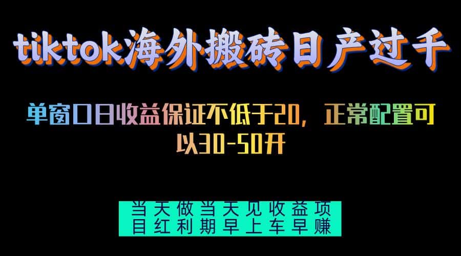 （13079期）tiktok海外搬砖项目单机日产过千当天做当天见收益-优优云创网