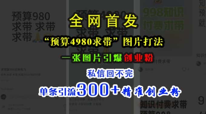 小红书“预算4980带我飞”图片打法，一张图片引爆创业粉，私信回不完，单条引流300+精准创业粉-优优云创网