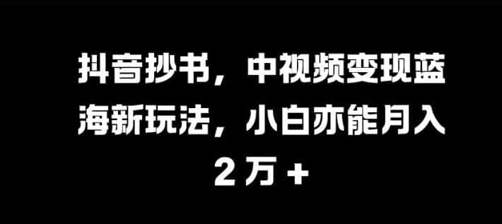 抖音抄书，中视频变现蓝海新玩法，小白亦能月入 过W-优优云创网