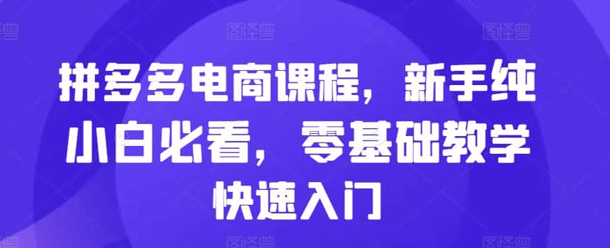 拼多多电商课程，新手纯小白必看，零基础教学快速入门-优优云创网