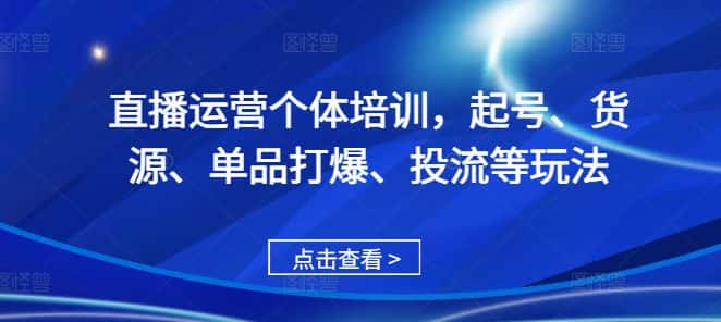 直播运营个体培训，起号、货源、单品打爆、投流等玩法-优优云创网