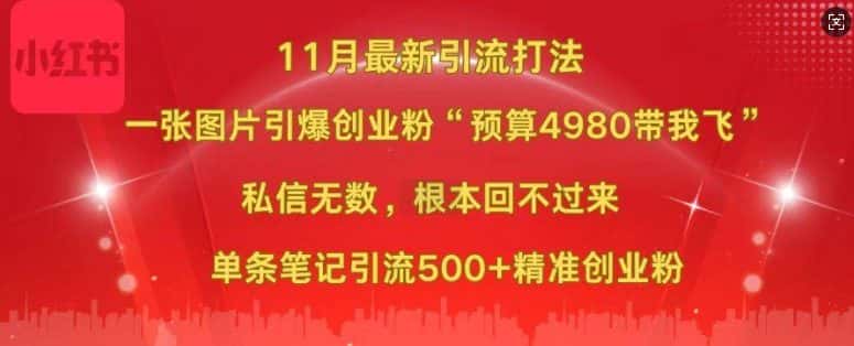 小红书11月最新图片打粉，一张图片引爆创业粉，“预算4980带我飞”，单条引流500+精准创业粉-优优云创网