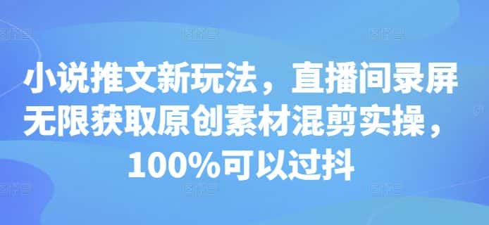 小说推文新玩法，直播间录屏无限获取原创素材混剪实操，100%可以过抖-优优云创网