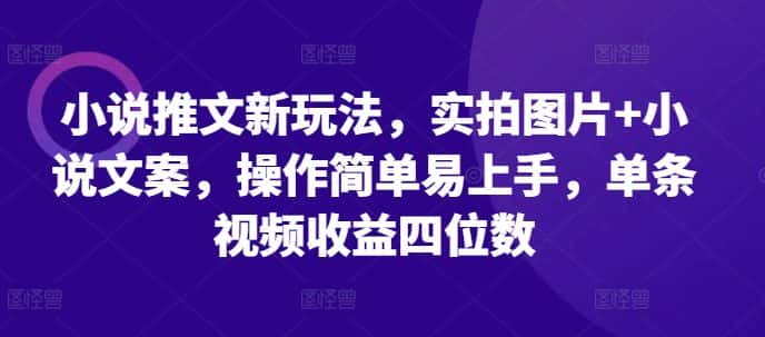 小说推文新玩法，实拍图片+小说文案，操作简单易上手，单条视频收益四位数-优优云创网