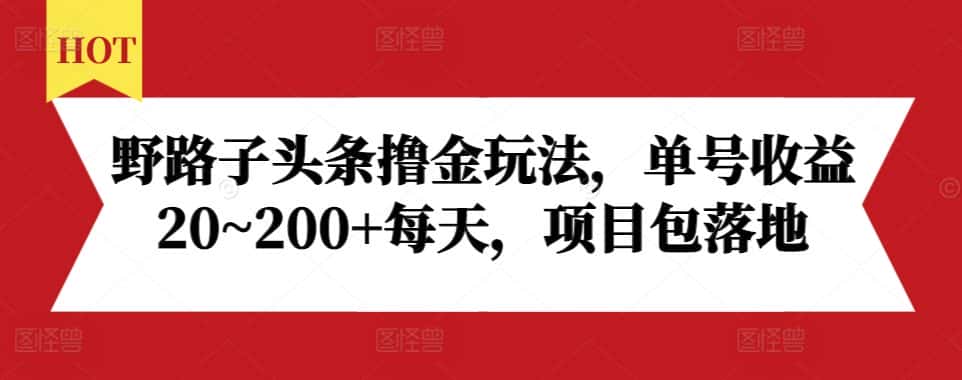 野路子头条撸金玩法,单号收益20~200+每天,项目包落地-优优云创网