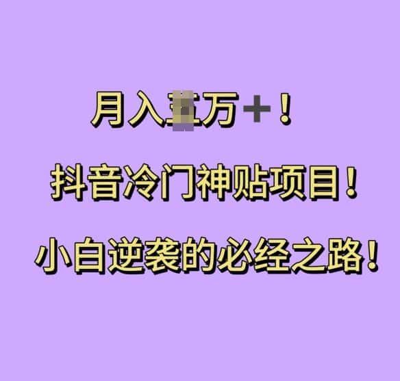 抖音冷门神贴项目,小白逆袭的必经之路,月入过W-优优云创网