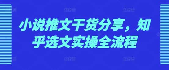 小说推文干货分享，知乎选文实操全流程-优优云创网