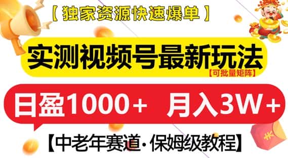 实测视频号最新玩法，中老年赛道，独家资源，月入过W+-优优云创网