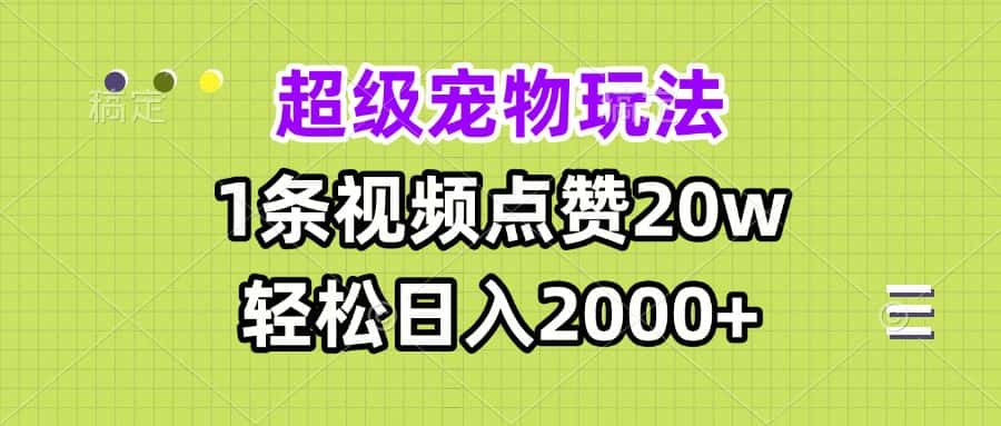 (13578期)超级宠物视频玩法,1条视频点赞20w,轻松日入2000+-优优云创网
