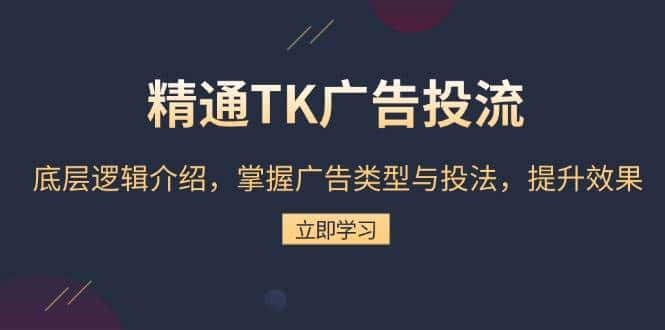 精通TK广告投流:底层逻辑介绍,掌握广告类型与投法,提升效果-优优云创网